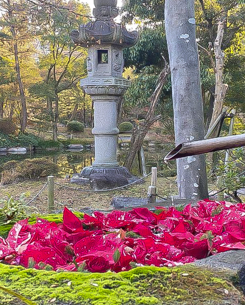 六華苑、花手水舎、12月冬、三重県桑名市の観光・撮影スポットの名所