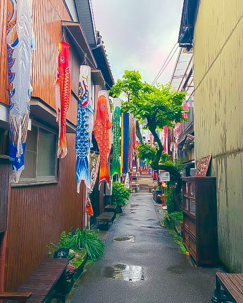 松應寺横丁、鯉のぼり、町並み、7月夏、愛知県岡崎市の観光・撮影スポットの名所