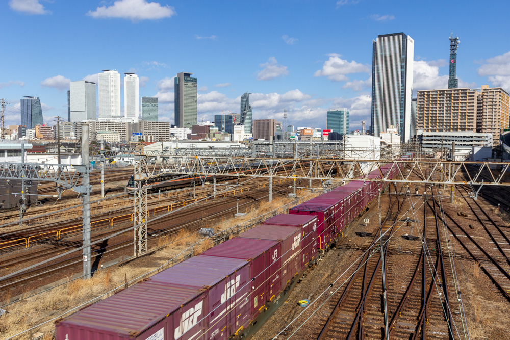 向野橋、雲と鉄道の撮影、標準ズームレンズ撮影、名古屋駅ビル群、名古屋市中村区の観光・撮影スポットの画像や写真