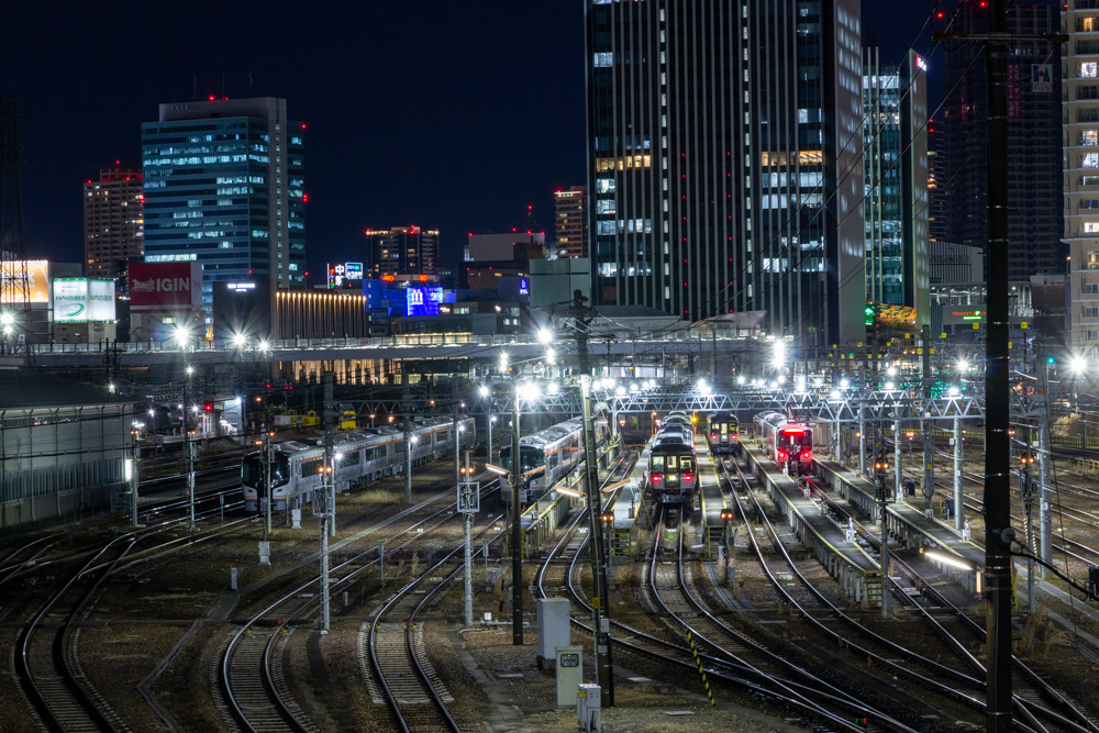 向野橋、夜景撮影、標準ズームレンズ撮影、名古屋駅ビル群、夜景、名古屋市中村区の観光・撮影スポットの写真や画像