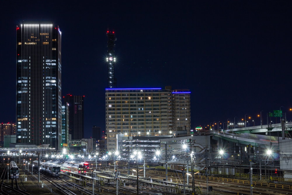 向野橋、夜景撮影、標準ズームレンズ撮影、名古屋駅ビル群、夜景、名古屋市中村区の観光・撮影スポットの写真や画像