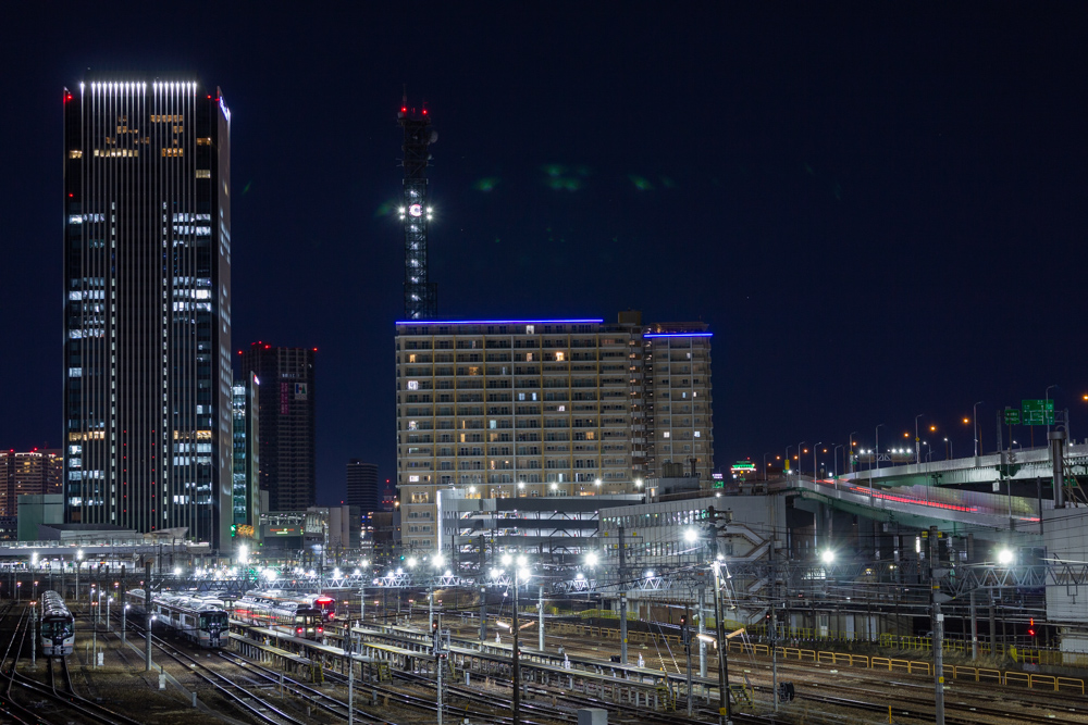 向野橋、夜景撮影、標準ズームレンズ撮影、名古屋駅ビル群、夜景、名古屋市中村区の観光・撮影スポットの写真や画像