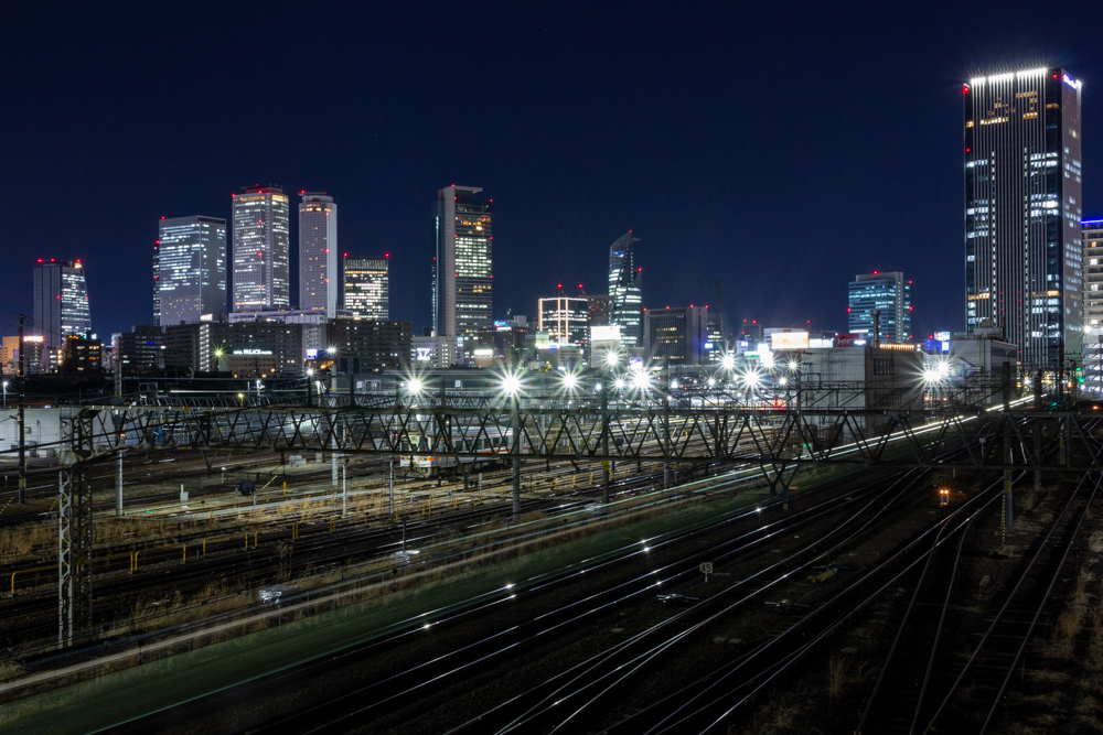 向野橋、夜景撮影、標準ズームレンズ撮影、名古屋駅ビル群、夜景、名古屋市中村区の観光・撮影スポットの写真や画像