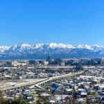 呉羽山公園展望台、立山連峰、雪景色、１月冬、富山県富山市の観光・撮影スポット