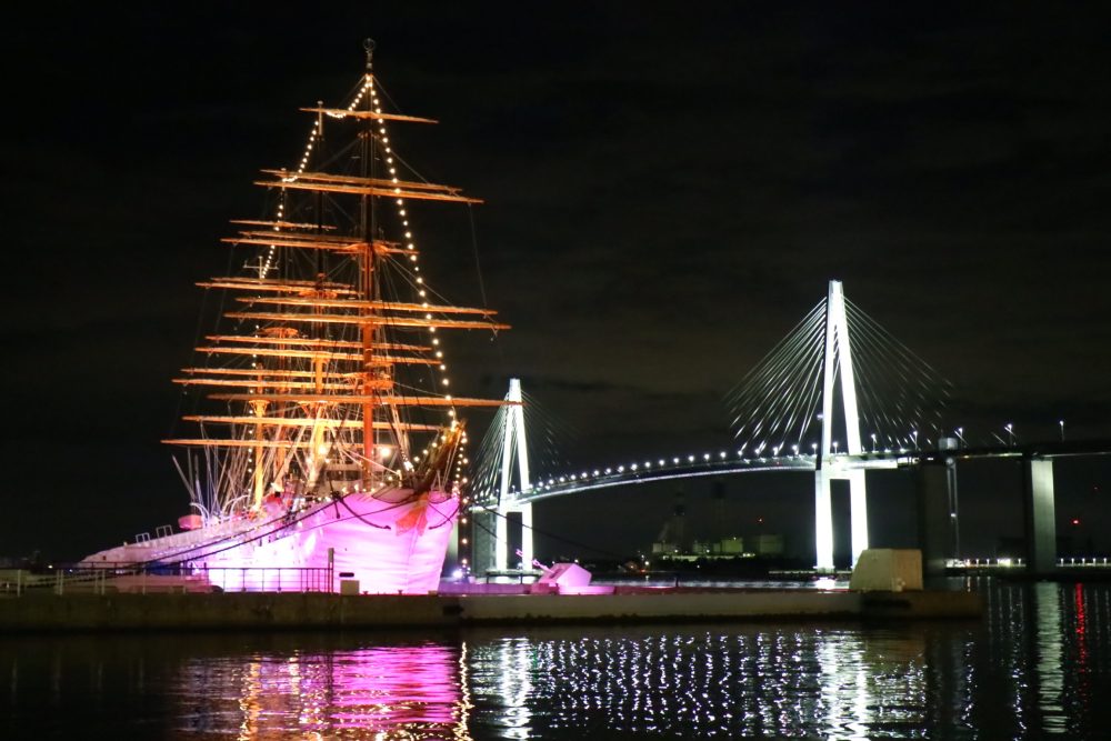 海王丸・帆船、新湊大橋、夜景、富山県射水市の観光・撮影スポットの名所