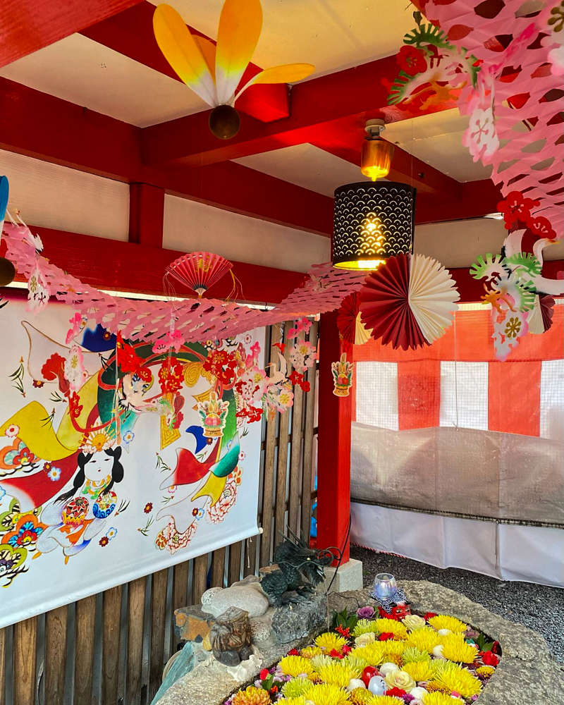 別小江神社、花手水舎、1月冬、名古屋市北区の観光・撮影スポットの画像と写真
