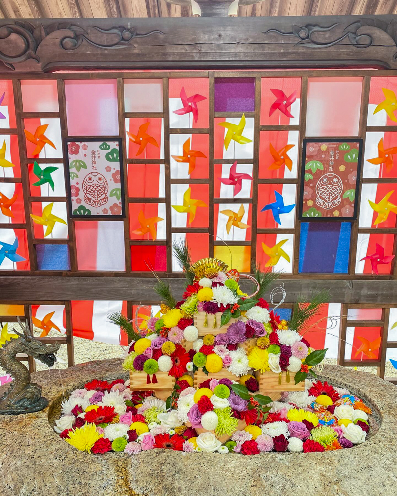 金井神社、花手水舎、三重県いなべ市の観光・撮影スポットの名所