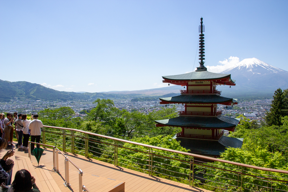 新倉山浅間公園、富士山、5月夏、山梨県富士吉田市の観光・撮影スポットの名所