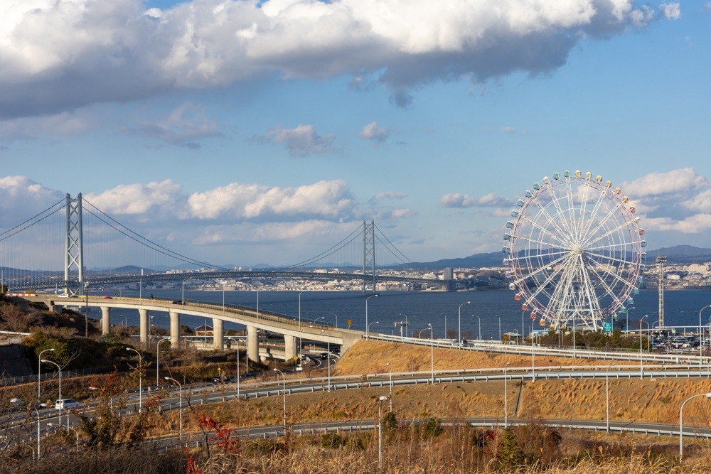 明石海峡大橋、１月冬、兵庫県南あわじ市の観光・撮影スポット