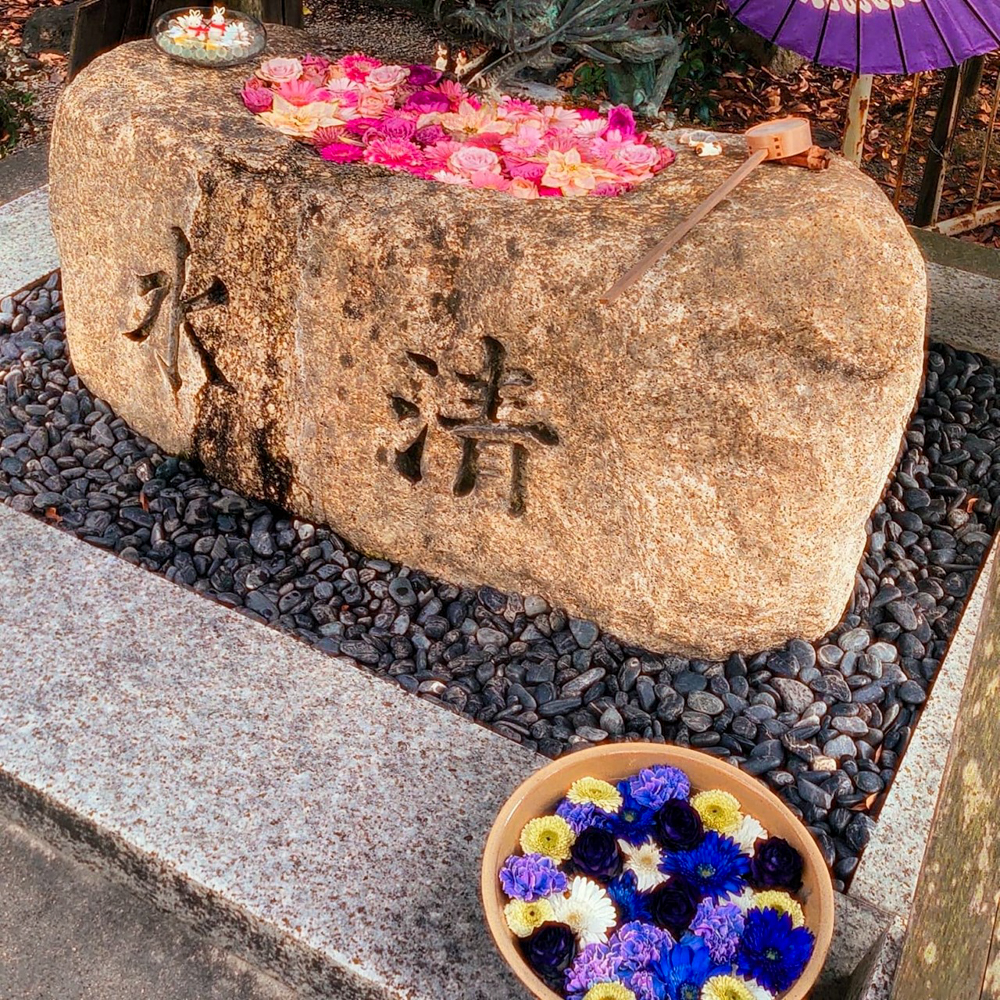 都波岐・奈加等神社、花手水舎、12月冬、三重県鈴鹿市の観光・撮影スポットの名所