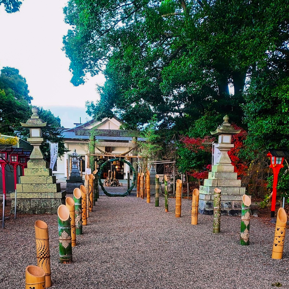 都波岐・奈加等神社、竹あかり、12月冬、三重県鈴鹿市の観光・撮影スポットの名所